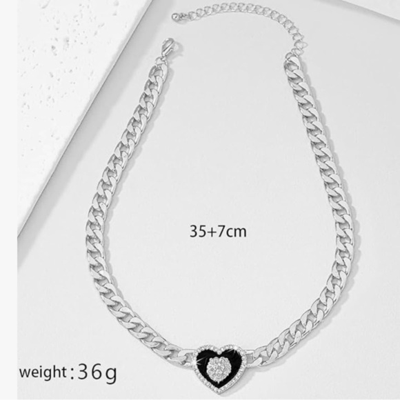 Heart Pendant Silver Choker Necklace - Picture 2 of 6